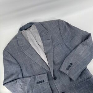 Jos A Bank Mens Grey Wool Silk Windowpane Plaid Blazer Sport Coat Two Button 40R